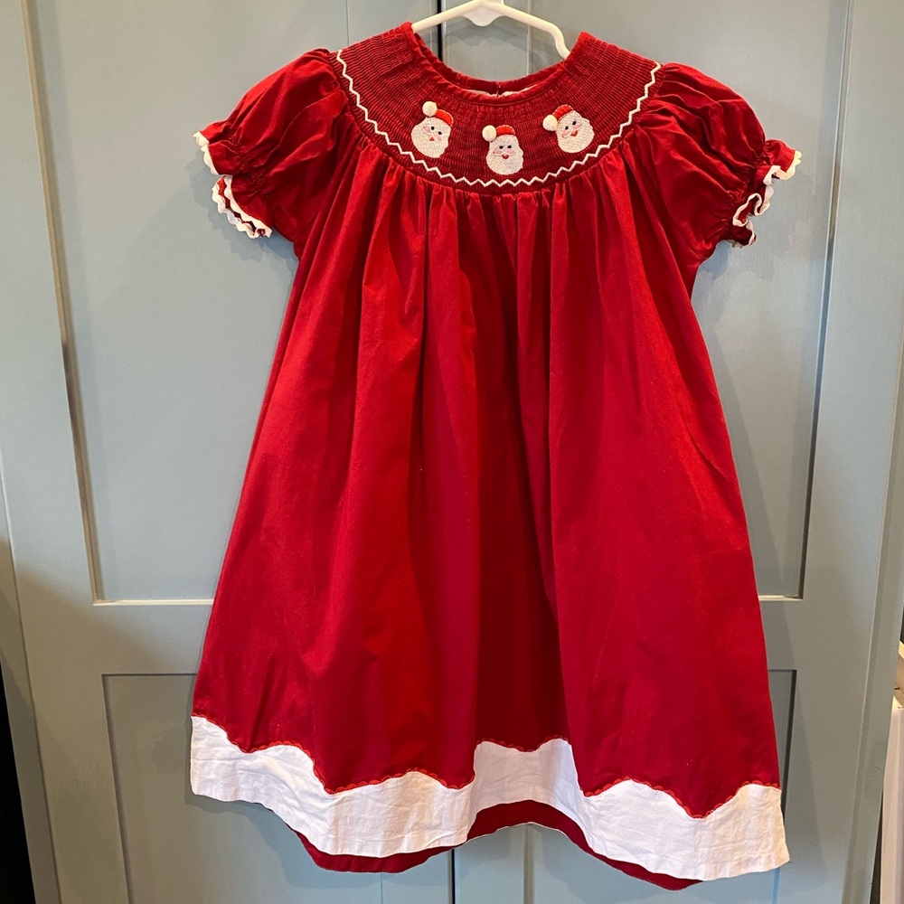 Smocked Christmas dress with Santa
